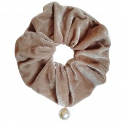 Elastic pentru par Cod ECD007KK din catifea Crem cu perla sidefate